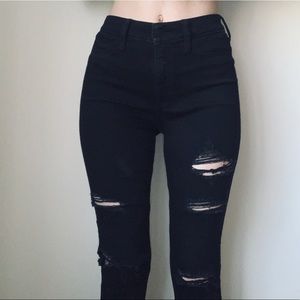 High-Waisted Black Ripped Hollister Jeans